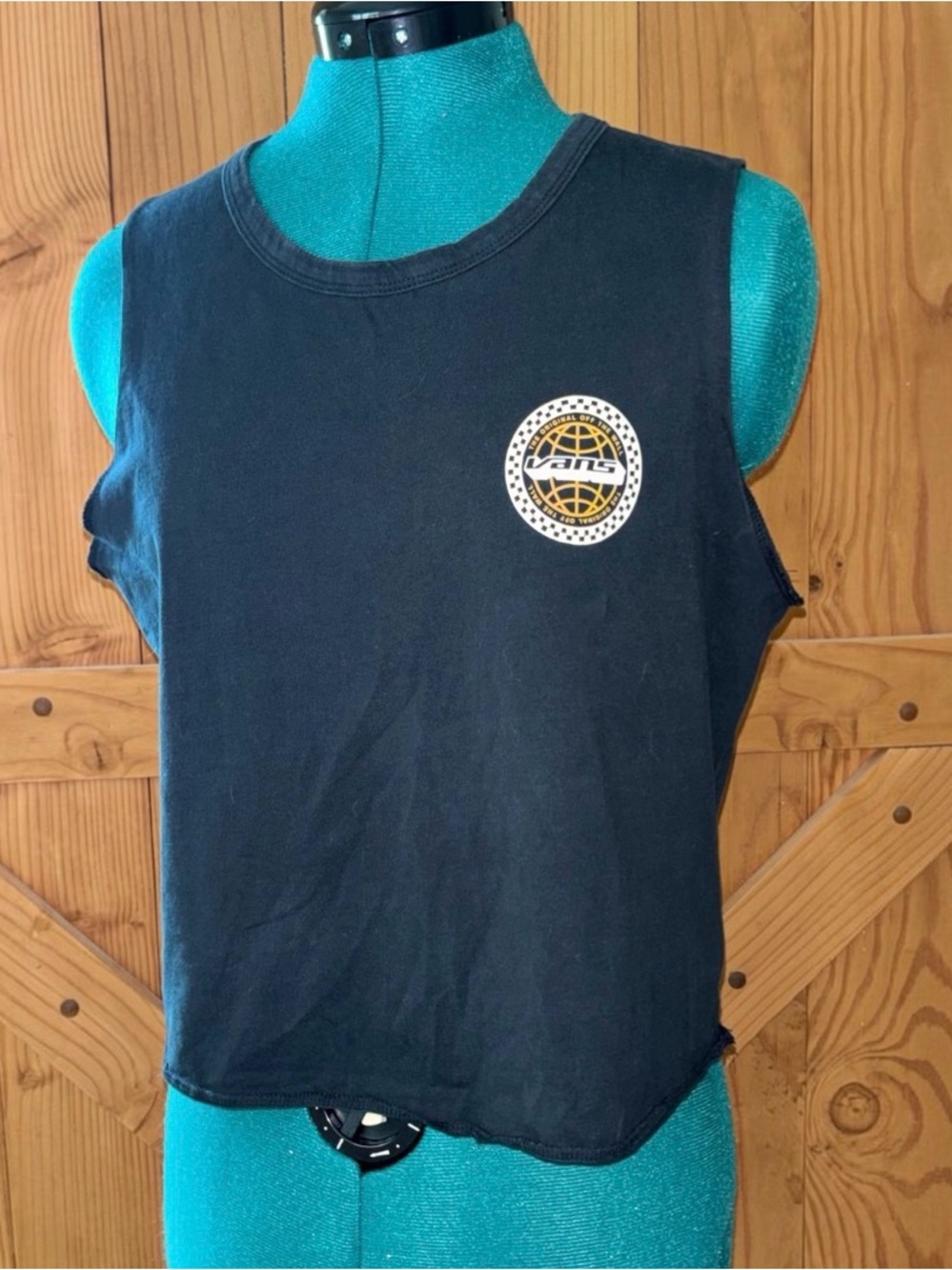Vans Off The Wall Globe Checkered Graphic Muscle Tank Top Cropped Medium